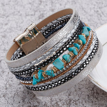 Load image into Gallery viewer, Turquoise Natural Stone Leather Bracelet