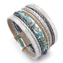 Load image into Gallery viewer, Turquoise Natural Stone Leather Bracelet