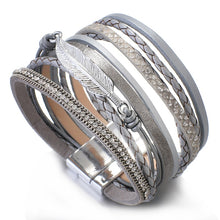 Load image into Gallery viewer, Metal Feather Genuine Leather Bracelet
