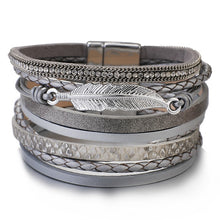 Load image into Gallery viewer, Metal Feather Genuine Leather Bracelet