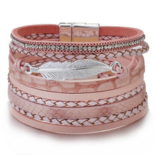 Load image into Gallery viewer, Metal Feather Genuine Leather Bracelet
