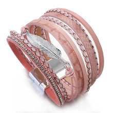 Load image into Gallery viewer, Metal Feather Genuine Leather Bracelet