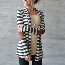 Load image into Gallery viewer, Long Sleeves Striped Cardigan Elbow Patchwork