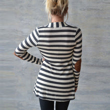 Load image into Gallery viewer, Long Sleeves Striped Cardigan Elbow Patchwork