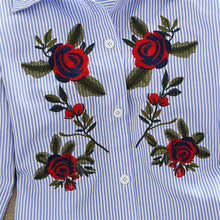 Load image into Gallery viewer, Embroidery Women Shirt Kimono Beach Roses