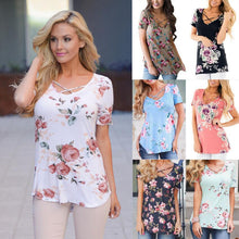 Load image into Gallery viewer, Short Sleeve V-Neck Printed Floral Top