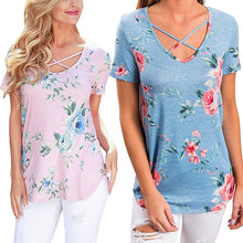 Load image into Gallery viewer, Short Sleeve V-Neck Printed Floral Top