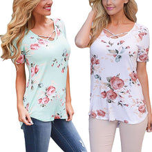 Load image into Gallery viewer, Short Sleeve V-Neck Printed Floral Top
