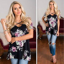Load image into Gallery viewer, Short Sleeve V-Neck Printed Floral Top