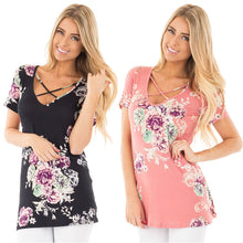 Load image into Gallery viewer, Short Sleeve V-Neck Printed Floral Top