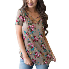 Load image into Gallery viewer, Short Sleeve V-Neck Printed Floral Top