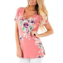 Load image into Gallery viewer, Short Sleeve V-Neck Printed Floral Top