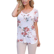 Load image into Gallery viewer, Short Sleeve V-Neck Printed Floral Top