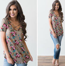 Load image into Gallery viewer, Short Sleeve V-Neck Printed Floral Top