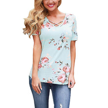 Load image into Gallery viewer, Short Sleeve V-Neck Printed Floral Top