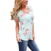 Load image into Gallery viewer, Short Sleeve V-Neck Printed Floral Top