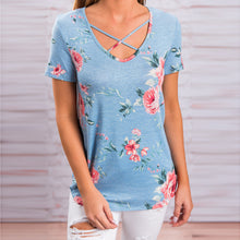Load image into Gallery viewer, Short Sleeve V-Neck Printed Floral Top