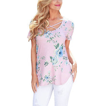 Load image into Gallery viewer, Short Sleeve V-Neck Printed Floral Top