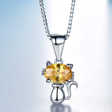 Load image into Gallery viewer, Real Silver 925 Jewelry Created Citrine Gemstone Cat Pendant Necklace