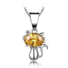 Load image into Gallery viewer, Real Silver 925 Jewelry Created Citrine Gemstone Cat Pendant Necklace