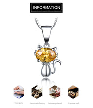 Load image into Gallery viewer, Real Silver 925 Jewelry Created Citrine Gemstone Cat Pendant Necklace