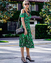 Load image into Gallery viewer, Boho Cold Shoulder Green Floral Printed Backless Dress