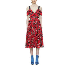 Load image into Gallery viewer, Boho Cold Shoulder Green Floral Printed Backless Dress