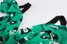 Load image into Gallery viewer, Boho Cold Shoulder Green Floral Printed Backless Dress