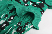 Load image into Gallery viewer, Boho Cold Shoulder Green Floral Printed Backless Dress