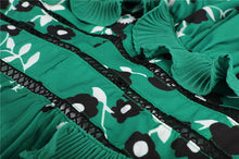 Load image into Gallery viewer, Boho Cold Shoulder Green Floral Printed Backless Dress
