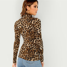 Load image into Gallery viewer, High Neck Leopard Print Fitted Pullovers Long Sleeve Top
