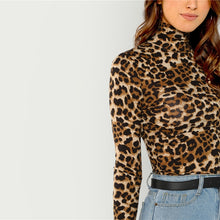 Load image into Gallery viewer, High Neck Leopard Print Fitted Pullovers Long Sleeve Top