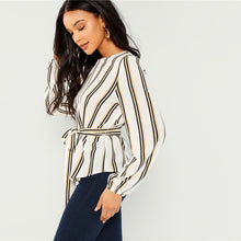 Load image into Gallery viewer, Elegant Striped Print Scoop Neck Long Sleeve Blouse