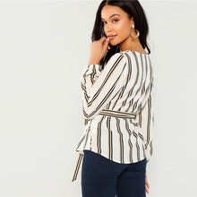 Load image into Gallery viewer, Elegant Striped Print Scoop Neck Long Sleeve Blouse