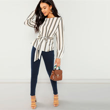 Load image into Gallery viewer, Elegant Striped Print Scoop Neck Long Sleeve Blouse