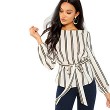 Load image into Gallery viewer, Elegant Striped Print Scoop Neck Long Sleeve Blouse