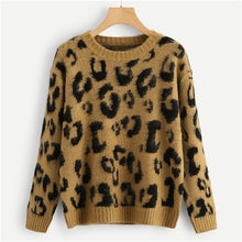 Load image into Gallery viewer, Leopard Print Fuzzy Round Neck Pullover Sweater