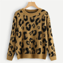 Load image into Gallery viewer, Leopard Print Fuzzy Round Neck Pullover Sweater