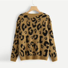 Load image into Gallery viewer, Leopard Print Fuzzy Round Neck Pullover Sweater
