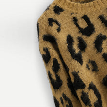 Load image into Gallery viewer, Leopard Print Fuzzy Round Neck Pullover Sweater