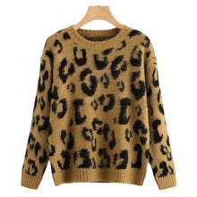 Load image into Gallery viewer, Leopard Print Fuzzy Round Neck Pullover Sweater