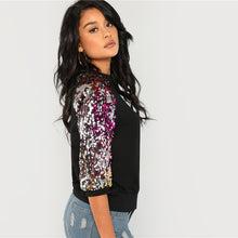 Load image into Gallery viewer, Sequin Colorblock 3/4 Length Raglan Sleeve Sweatshirt