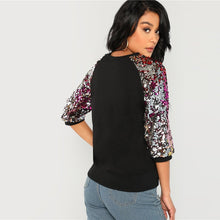 Load image into Gallery viewer, Sequin Colorblock 3/4 Length Raglan Sleeve Sweatshirt