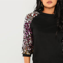 Load image into Gallery viewer, Sequin Colorblock 3/4 Length Raglan Sleeve Sweatshirt