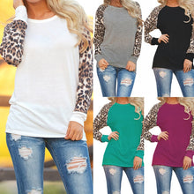 Load image into Gallery viewer, Patchwork Long Sleeve Blouse Leopard Print