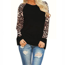 Load image into Gallery viewer, Patchwork Long Sleeve Blouse Leopard Print