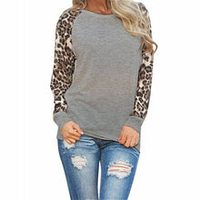 Load image into Gallery viewer, Patchwork Long Sleeve Blouse Leopard Print