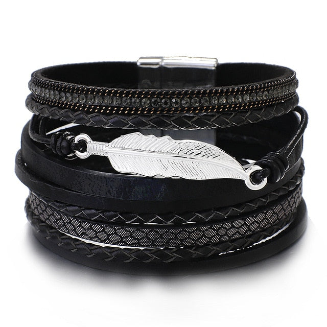 Metal Feather Genuine Leather Bracelet – gorgeousheaven.com