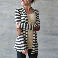 Load image into Gallery viewer, Long Sleeves Striped Cardigan Elbow Patchwork
