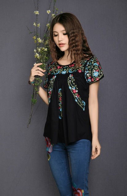 Boho Ethnic Floral Embroidered Hippie Blouse